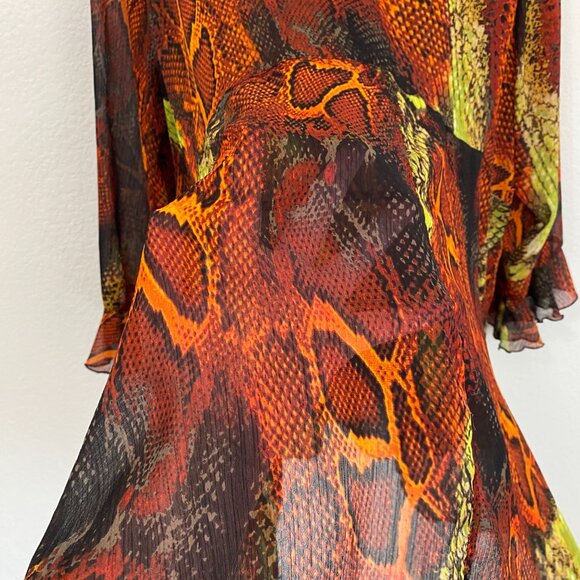 Beverly Drive Orange Neon Green Snake Print Chiffon Tunic - Picture 5 of 7